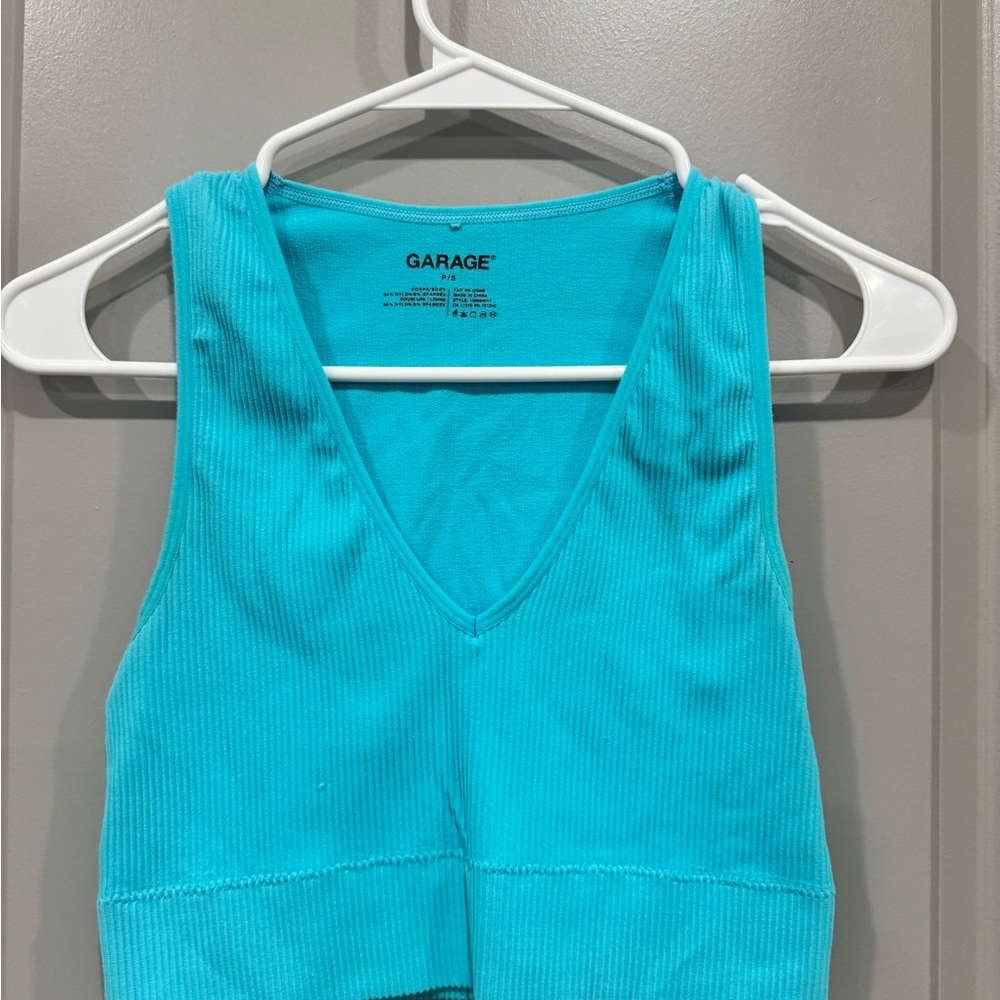 Garage Blue Fitted Crop Tank Top